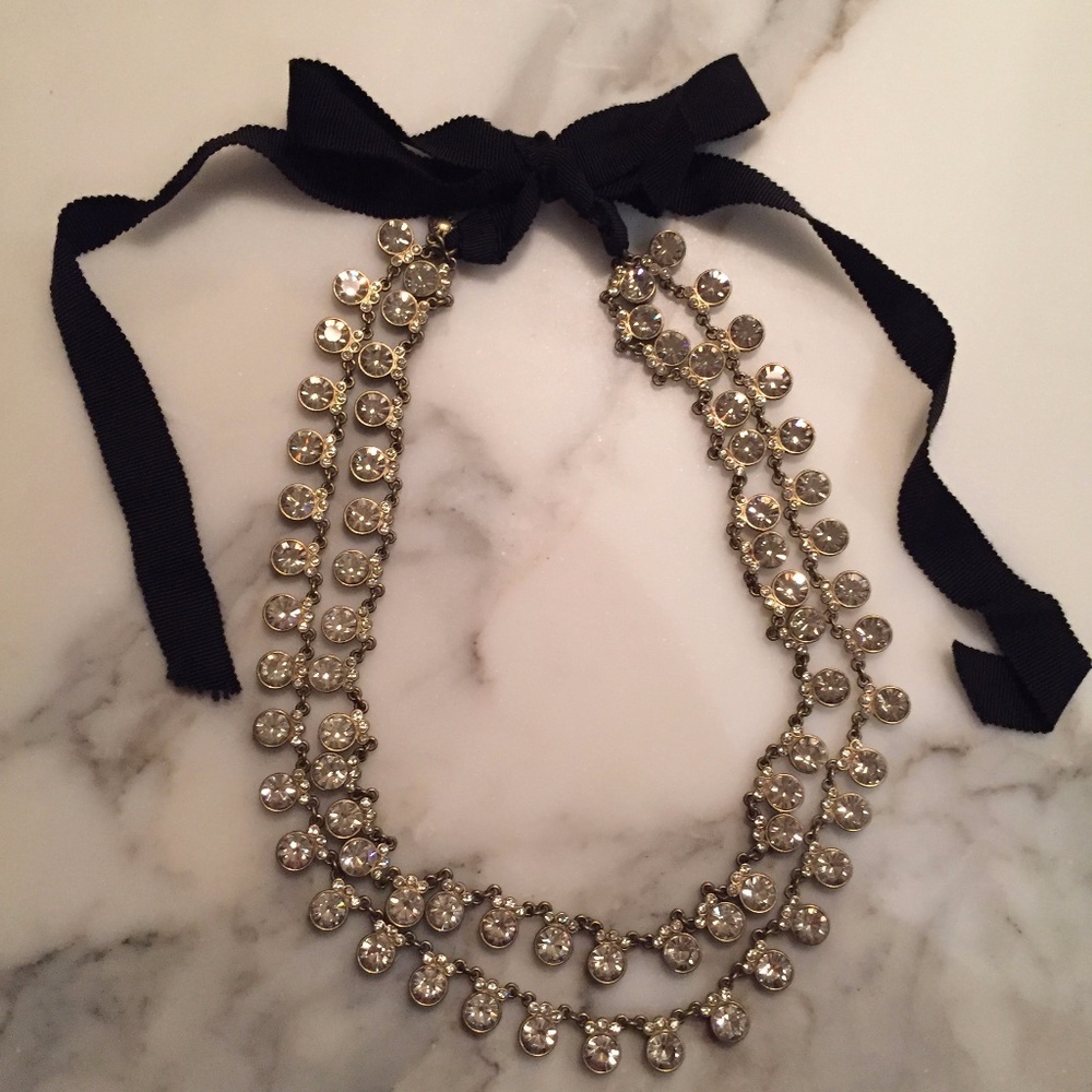 J. Crew Crystal Necklace with Ribbon